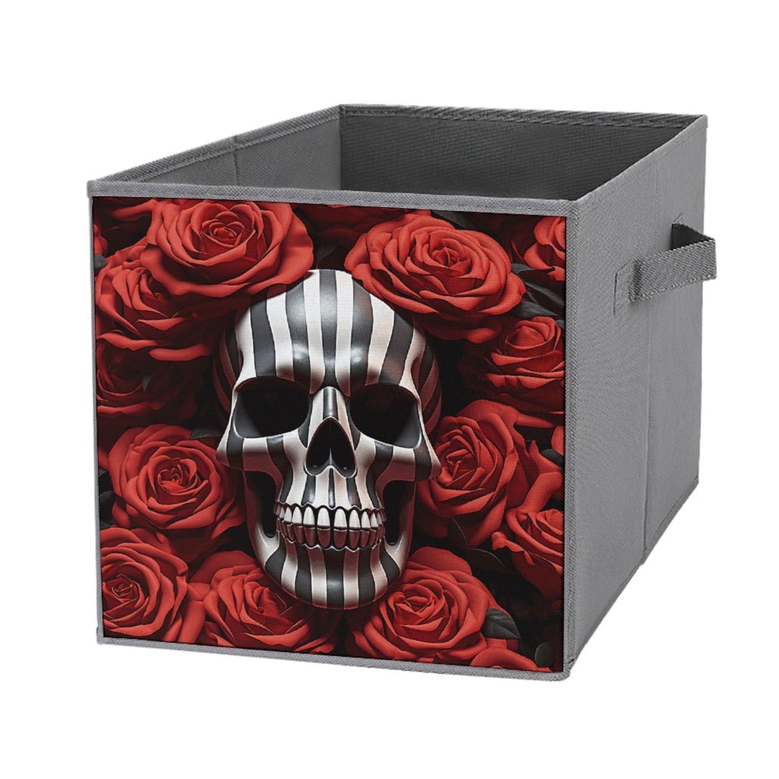 Boîte de rangement crâne fleur pliable et empilable pour maison - Lot de 6