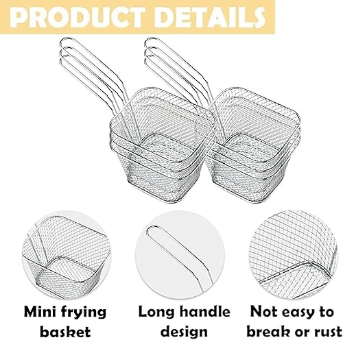 Miniatura 3 de 12 cestas cuadradas de acero inoxidable para freír con asa, cestas de alimentos para servir reutilizables, mini freidora con cesta para cocina,