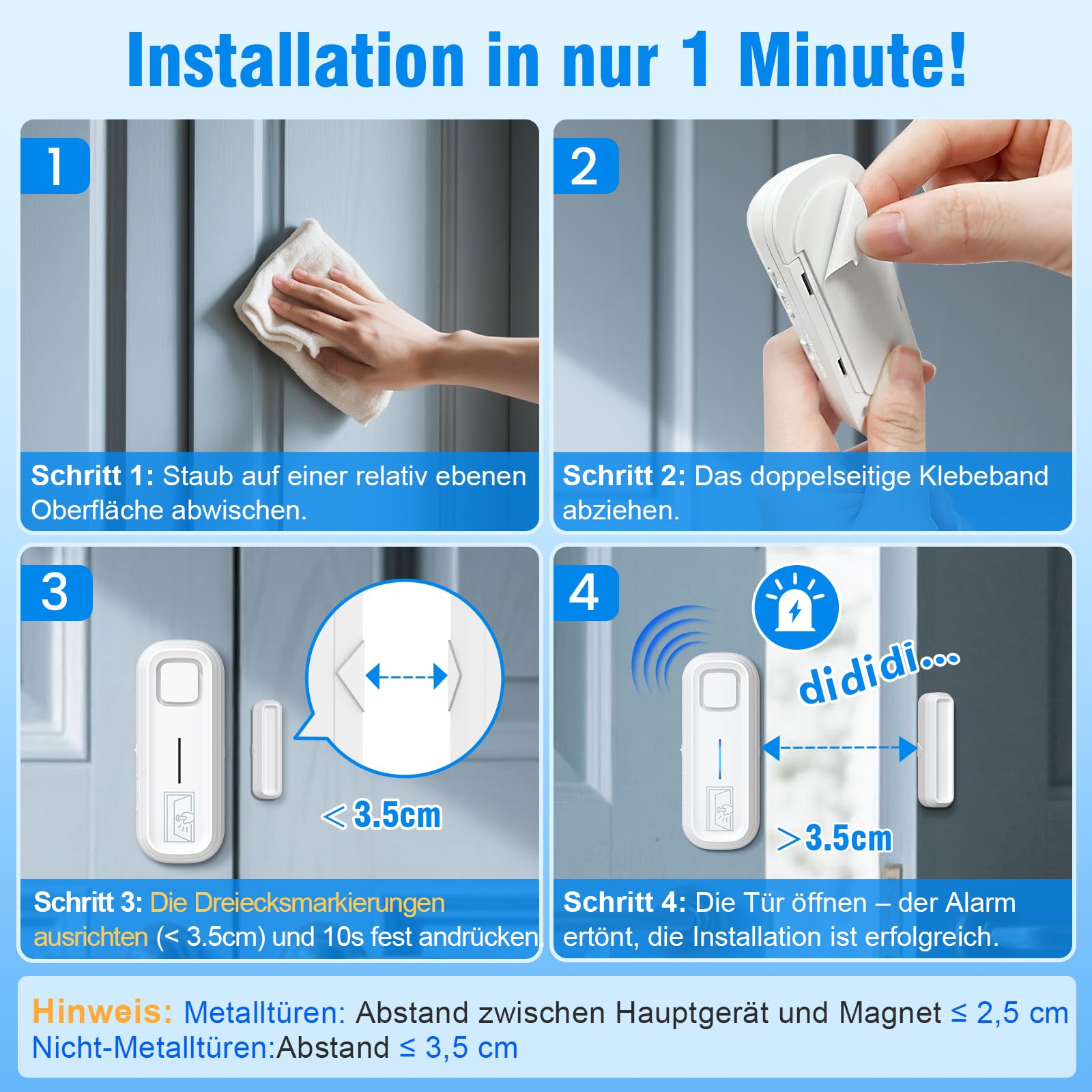 SanJie Alarma de puerta y ventana, juego de 2 alarmas de puerta con mando a distancia, alarma de puerta/tecnología de seguridad, protección contra robos con sistema de alarma de seguridad para el