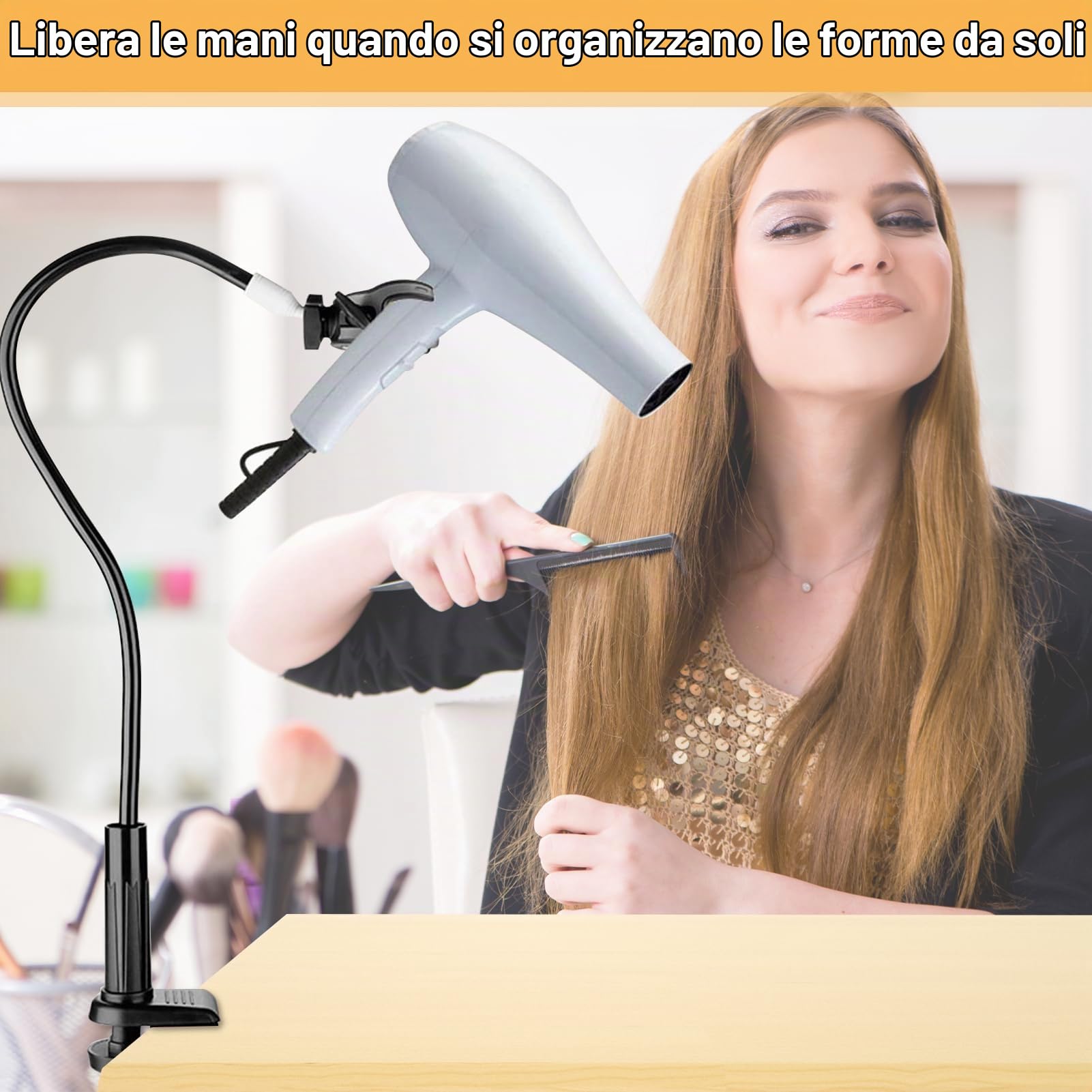 Agatige Porta Asciugacapelli Girevole Regolabile, Staffa per Asciugacapelli Clip Morsetto per Animali Domestici Mani Porta Supporto con Morsetto per Cani e Gatti