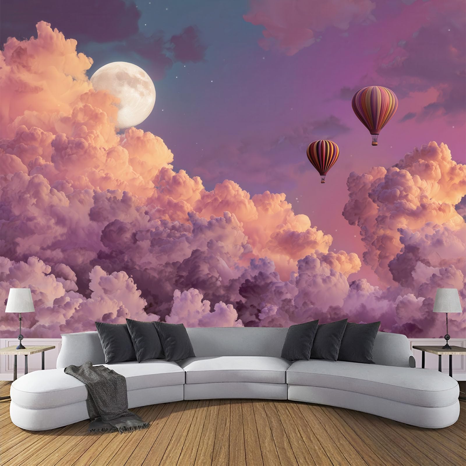 Papier peint panoramique 3D montgolfière lavable grand format