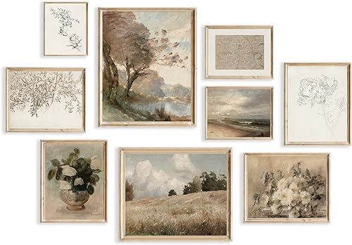 Decoración de pared vintage, decoración de pared rústica, estética, granja, jarrón, flores, bohemio, lienzo, arte de pared para dormitorio, sala de