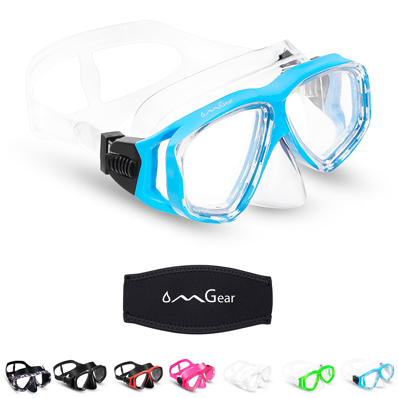 OMGear Swim Mask Dive Goggles Swimming Goggles with Nose Cover Snorkeling Gear Junior Adult Snorkel Mask for Scuba Diving Spearfishing Neoprene Strap Impact Resistance