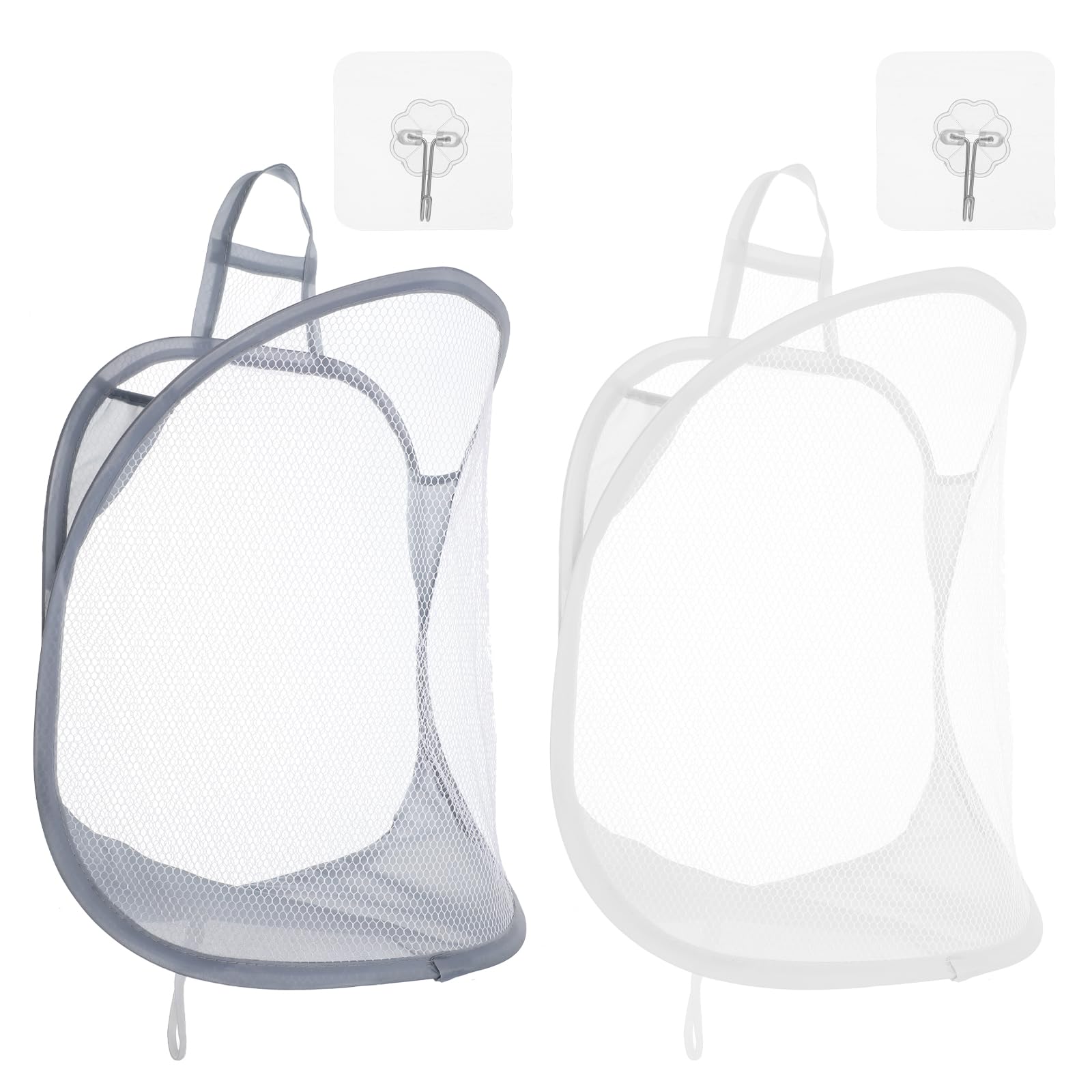 Ouligay 2Pcs Hanging Laundry Hamper Bag Mesh Hanging Laundry Basket Foldable Space-Saving Laundry Organizer Grey White Polyester Portable