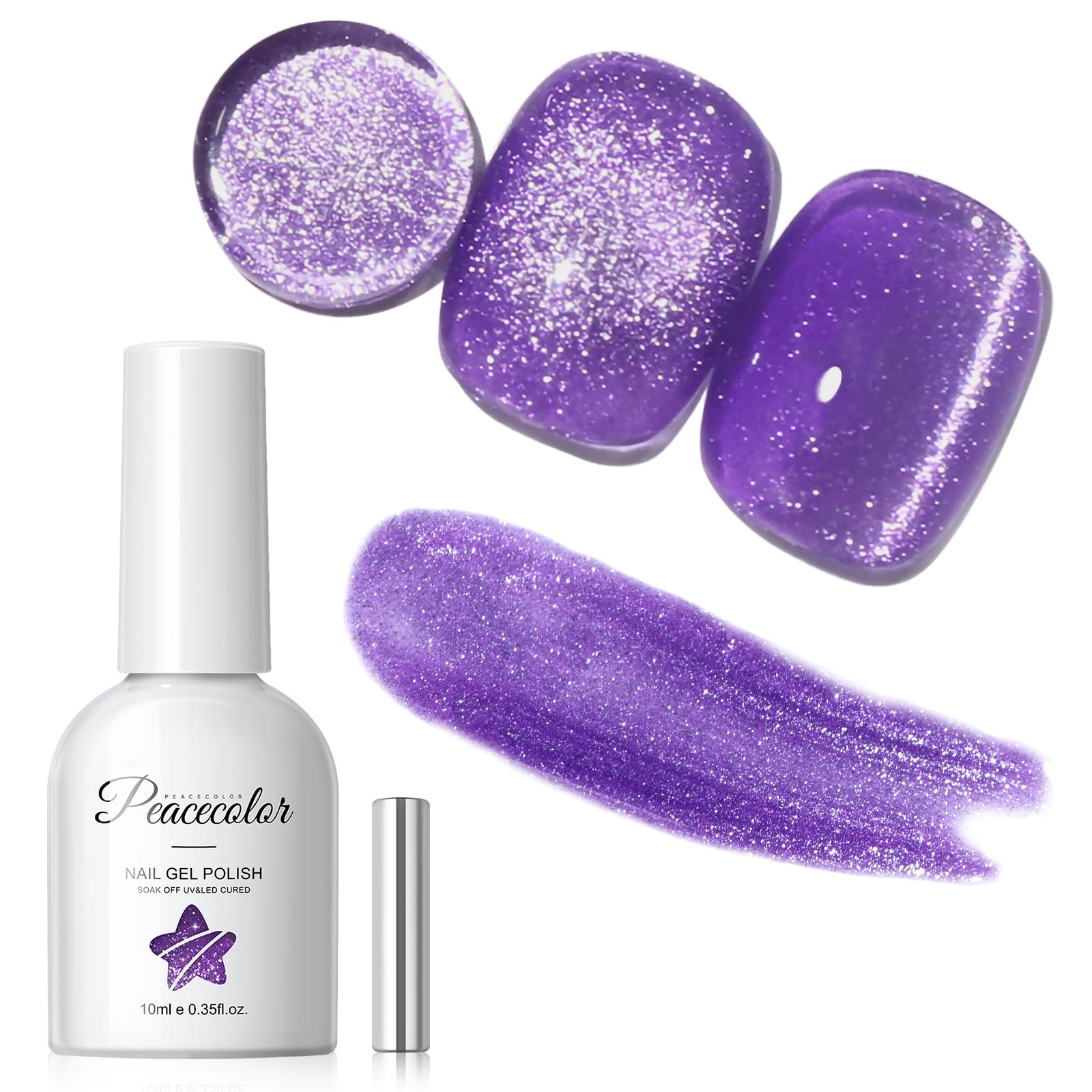 PEACECOLOR 10ml UV Nagellack Cat Eye Lila, UV Nagellack Magnetisch Glitzer, Nail Polish Soak Off für Anfänger DIY Nail Art Maniküre Salon