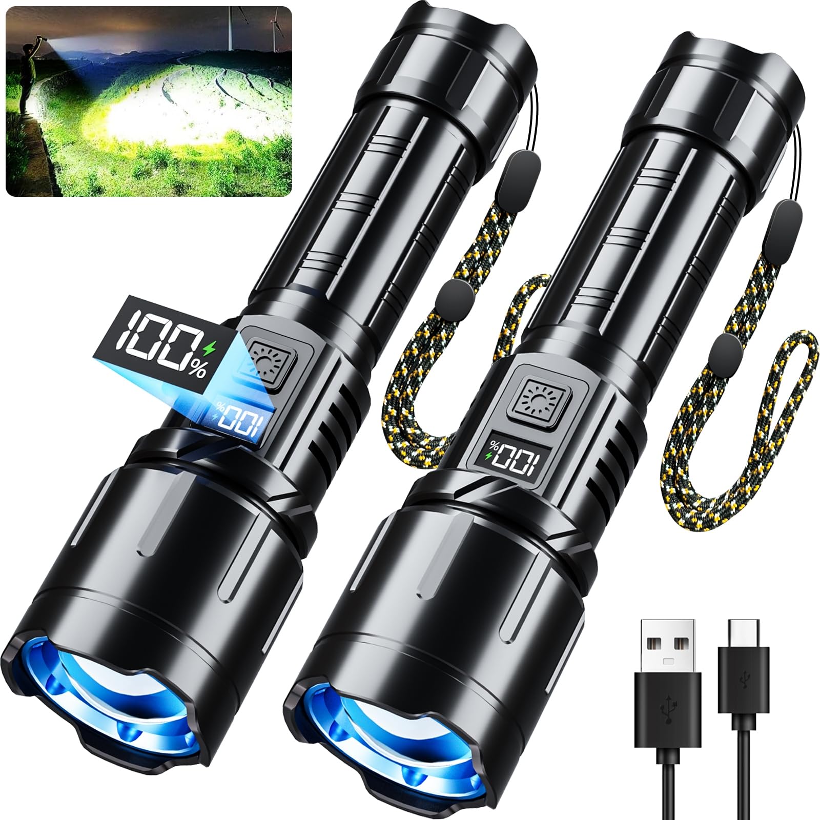 KNIBO Rechargeable Flashlight 99,000 Lumen 2-Pack
