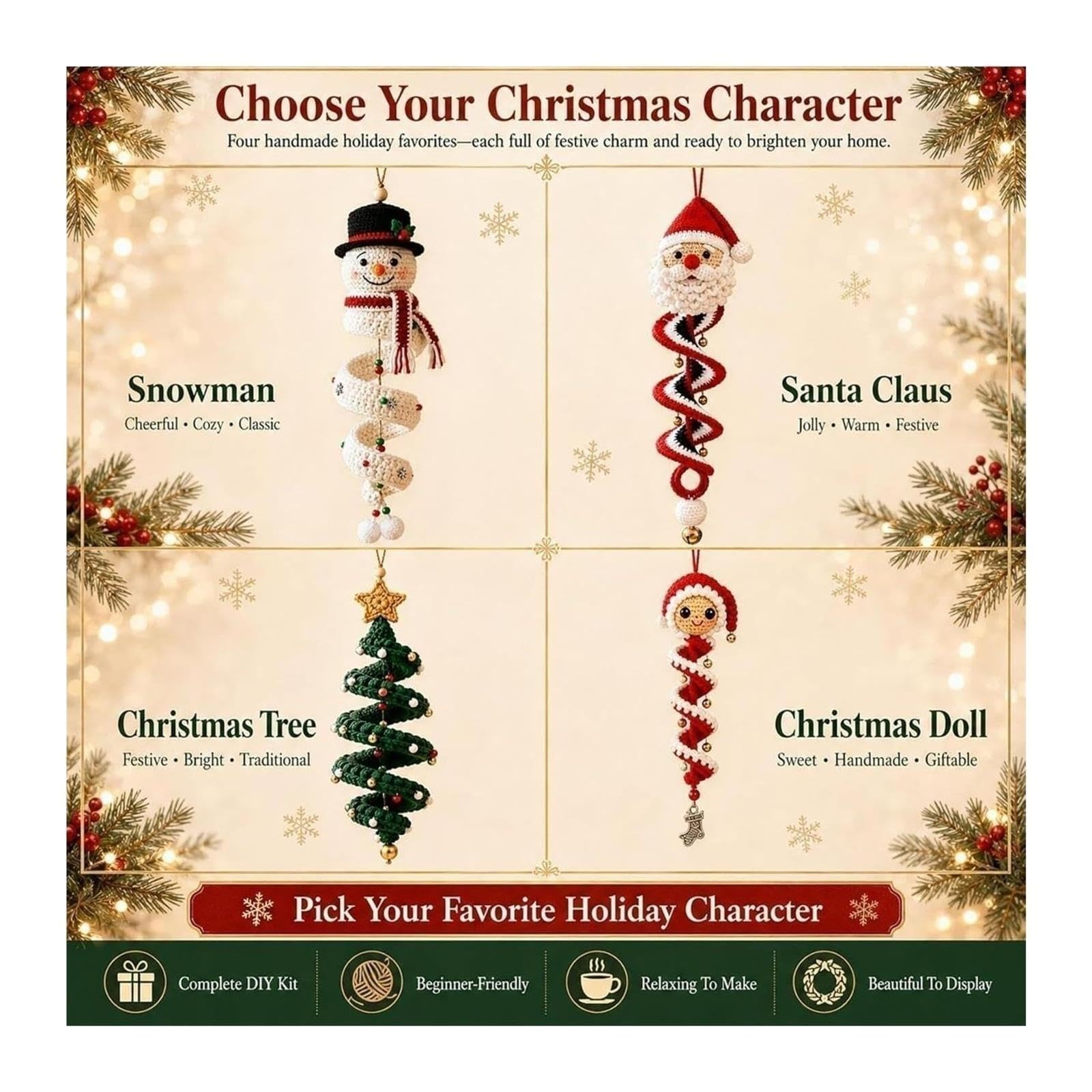 sloiaz Kit fai da te con ornamento a spirale for pupazzo di neve all'uncinetto, set artigianale for decorazioni for albero di Natale