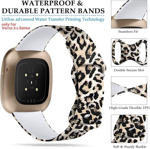 Miniatura 3 de Maledan Paquete de 4 pulseras deportivas transpirables de repuesto impermeables y un patrón suave impreso floral, accesorios de repuesto para reloj