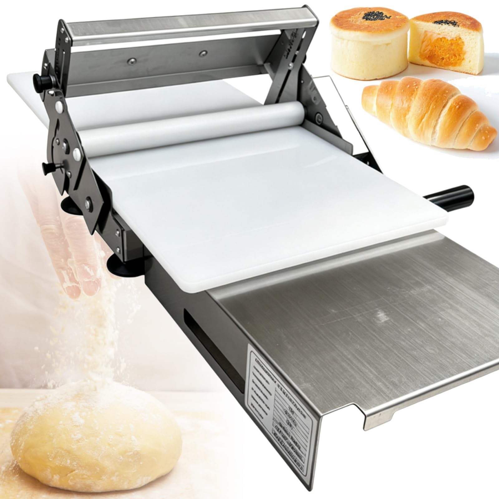 Tragbare, Faltbare Teigausrollmaschine mit Einstellbarer Teigstärke | Von 0–25 mm, Professionelle Teigausrollmaschine für Croissants und Pizzabäckereien(A300)