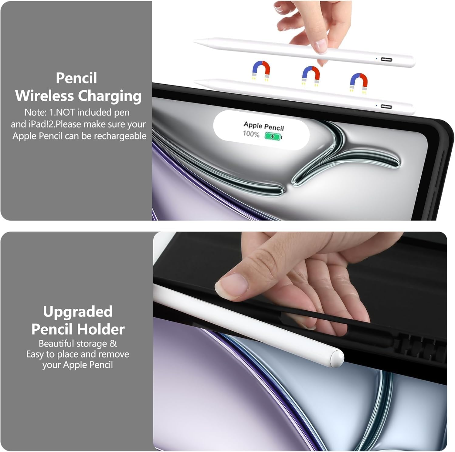 aMZCaSE for iPad Air 11 inch Case with Keyboard(M3/M2, 2025/2024), iPad Pro 11 inch Air 5th 4th Generation Case with Keyboard,Detachable Folio Cover for Pro 11 (4th/3rd/2nd/1st),Pencil Holder, Black