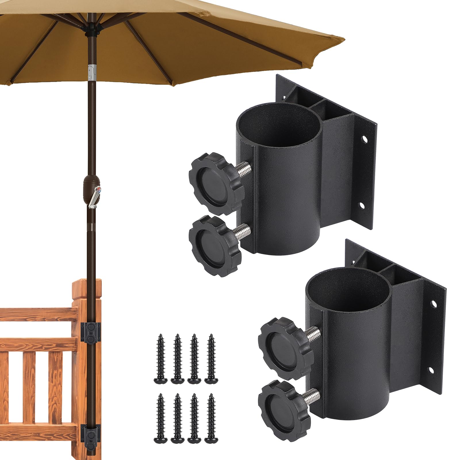 efuturetime 2 x Supporti Ombrellone da Balcone per Palo 33-50 mm con 8 Viti | Portaombrellone per Ringhiera, per Terrazza, Giardino e Bar