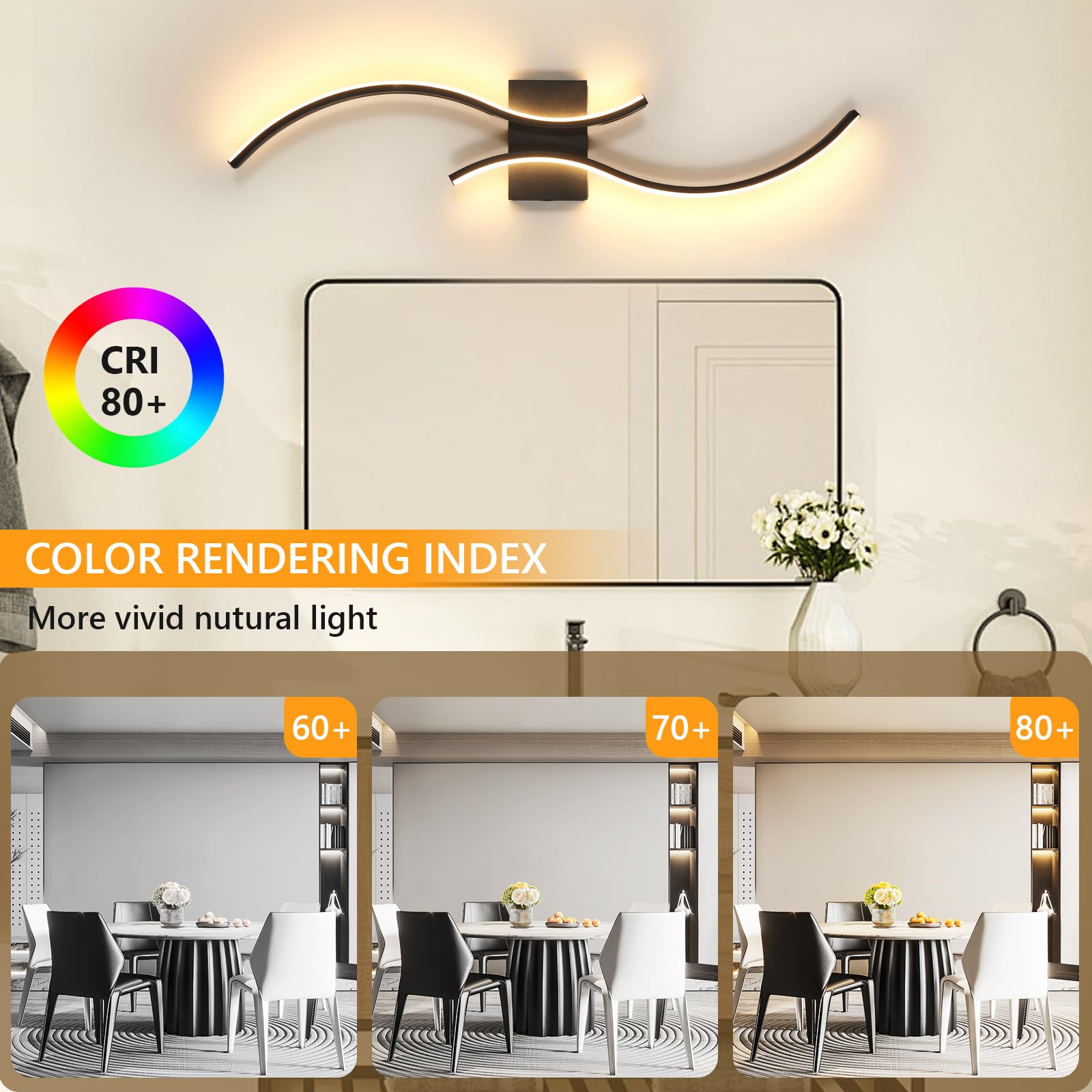 LED Wandleuchte Dimmbar 80CM, 32W 3600LM LED Wandlampe Dimmbar mit Fernbedienung & APP, 3000K-6500K, Schwarz Wandleuchte Innen Up Down Beleuchtung für Schlafzimmer Wohnzimmer Flur Treppe Küche