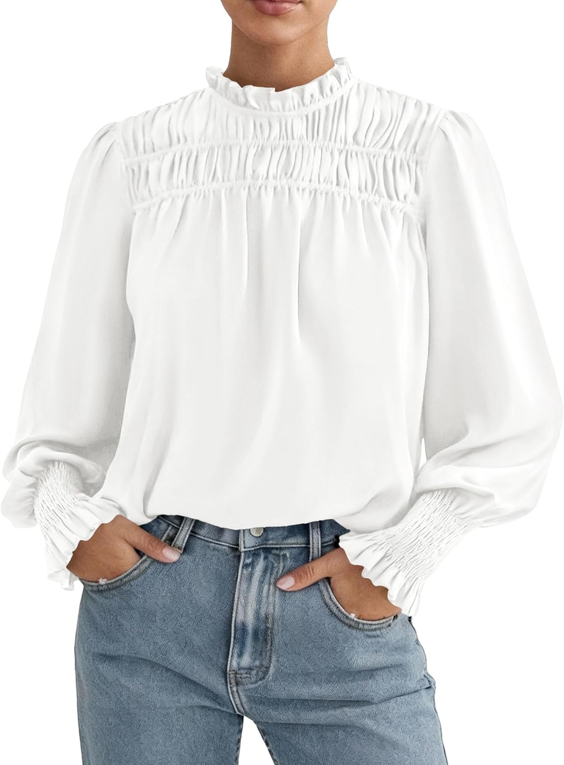 PRETTYGARDEN Blouses for Women Dressy Casual Fall Outfits 2026 Frill Neck Long Sleeve Shirts Satin Work Business Casual Tops - Image 5