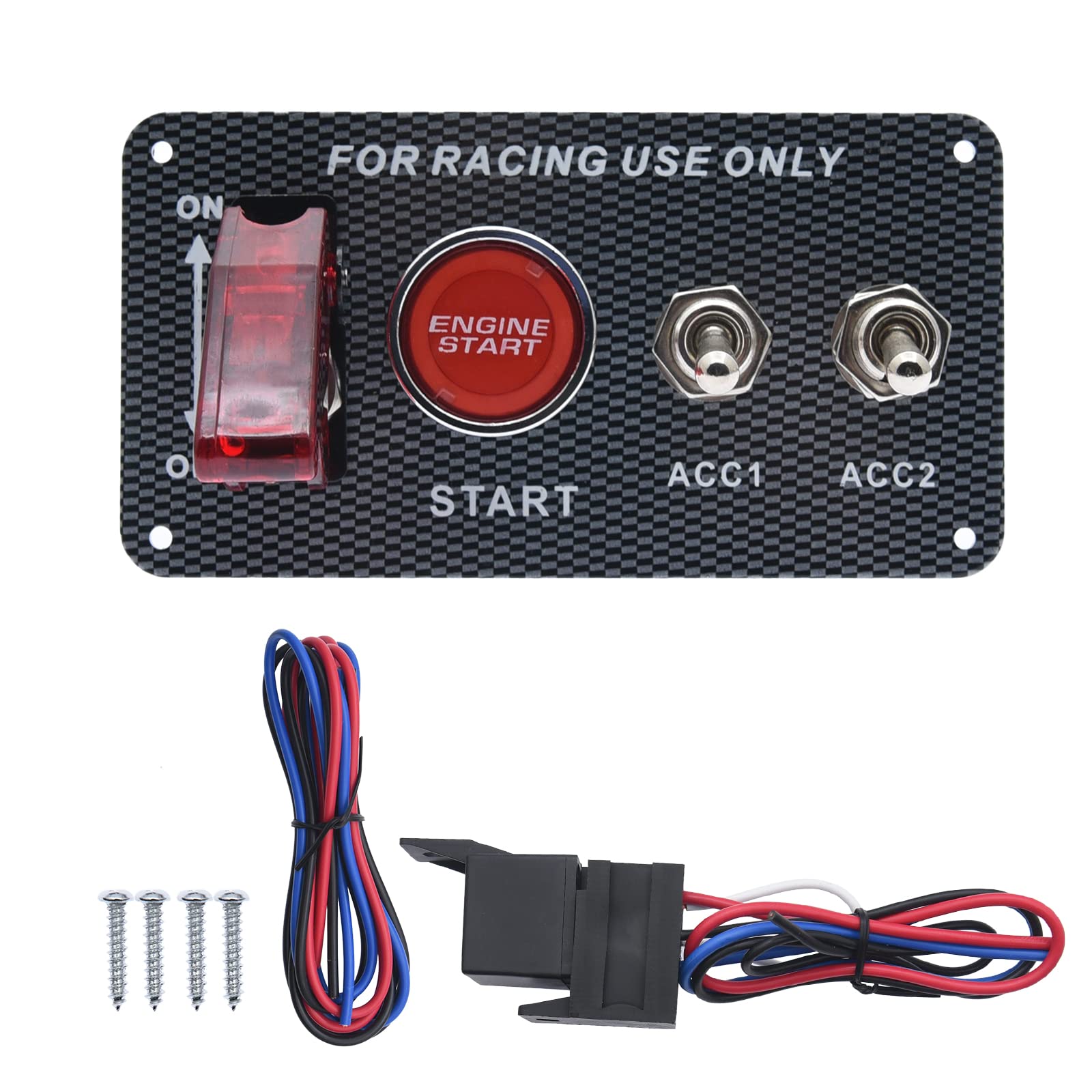 12V Zündschloss Panel 4 In 1 Kohlefaser Schalttafel Auto Motor Start Knopf Toggle kippschalter panel für Auto Truck Racing