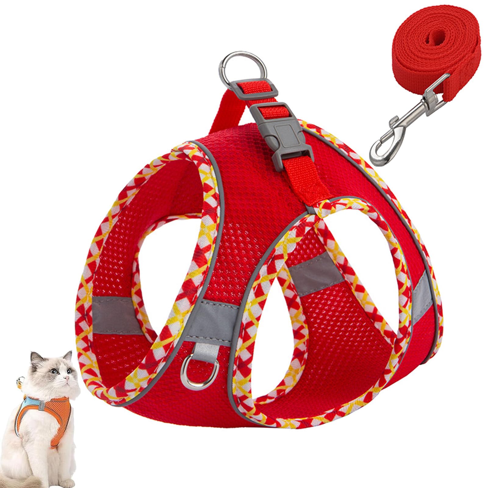 Cat Harness Design for Outdoor Cats, Cat Explorer Harness, Adjustable Soft Mesh Vest with Reflective Safety Strips, Escape Proof, Easy to Wear Cats (J,S)