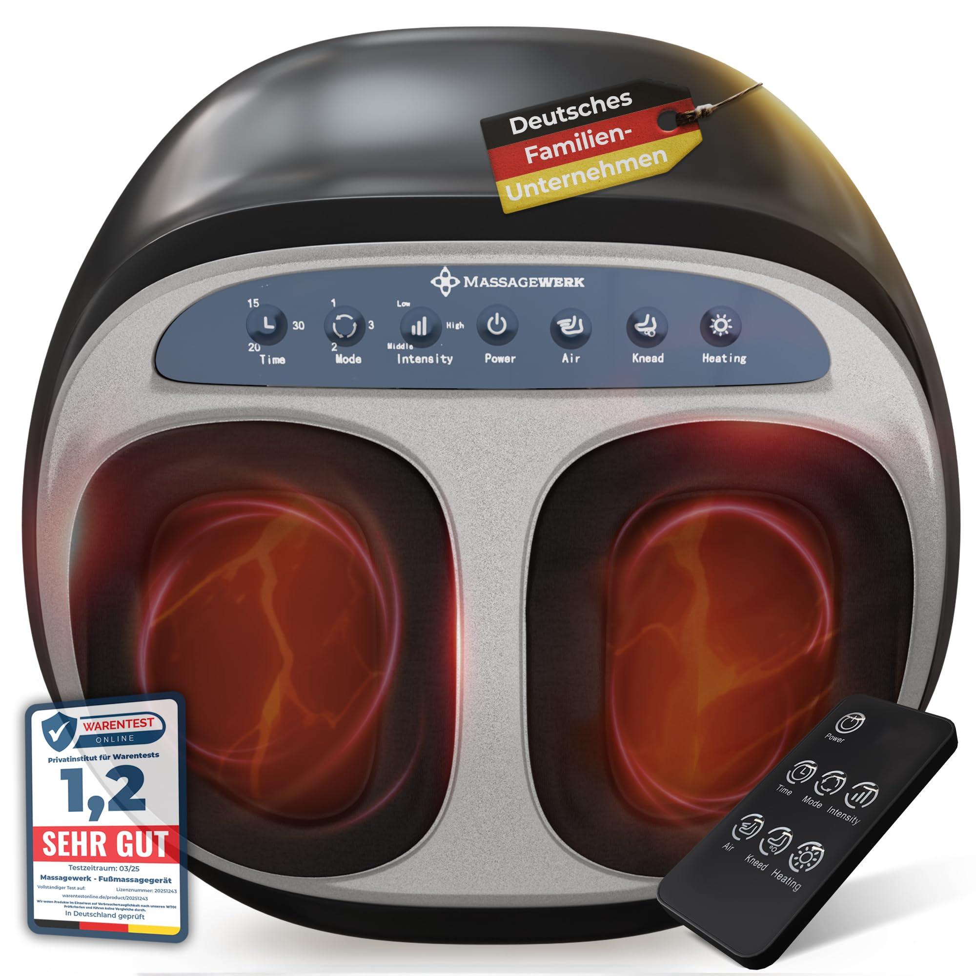 Premium Fußmassagegerät Elektrisch | EMS Fußmassagegerät mit Shiatsu, Vibration und Heizfunktion | Verbesserte Durchblutung, Schmerzlinderung bei Fersensporn und Neuropathie bis Größe 45