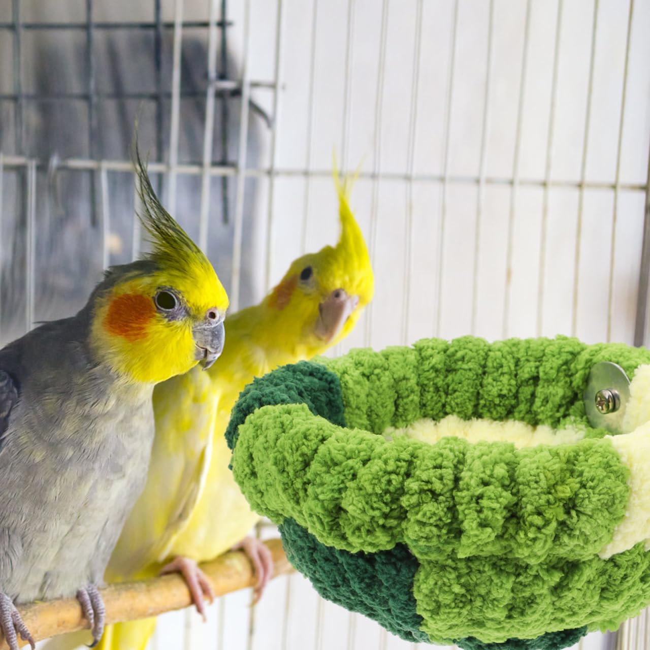 Abaodam Grand Nid Chaud pour Perroquet en Polaire Vert Forêt, Nid de Reproduction Demi-Cercle Grosse Taille, Refuge Confortable pour Cage à Oiseaux D’Hiver