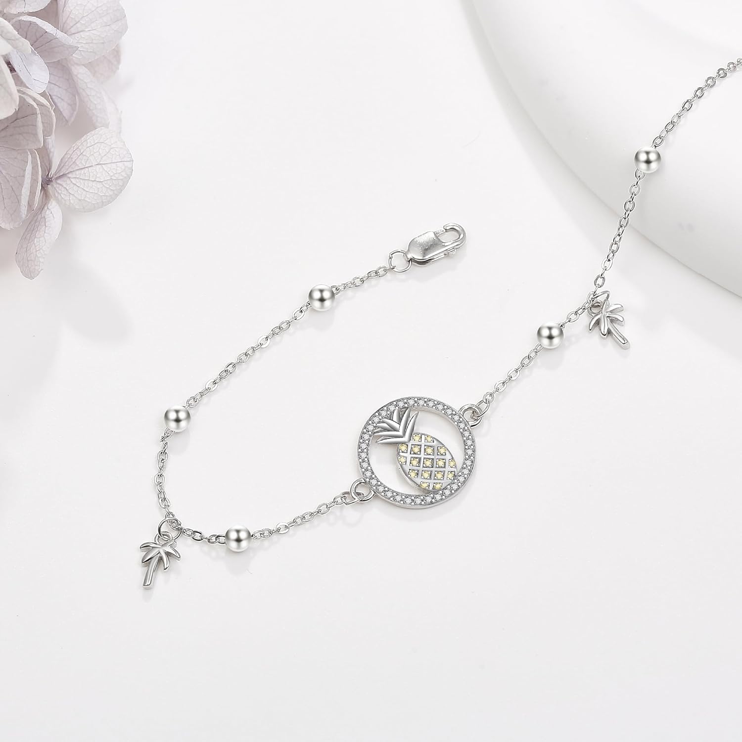 URONE Pineapple Bracelet Anklets for Women 925 Sterling Silver Adjustable Ankle Bracelets Fruit Pineapple Jewelry Gifts - Image 5