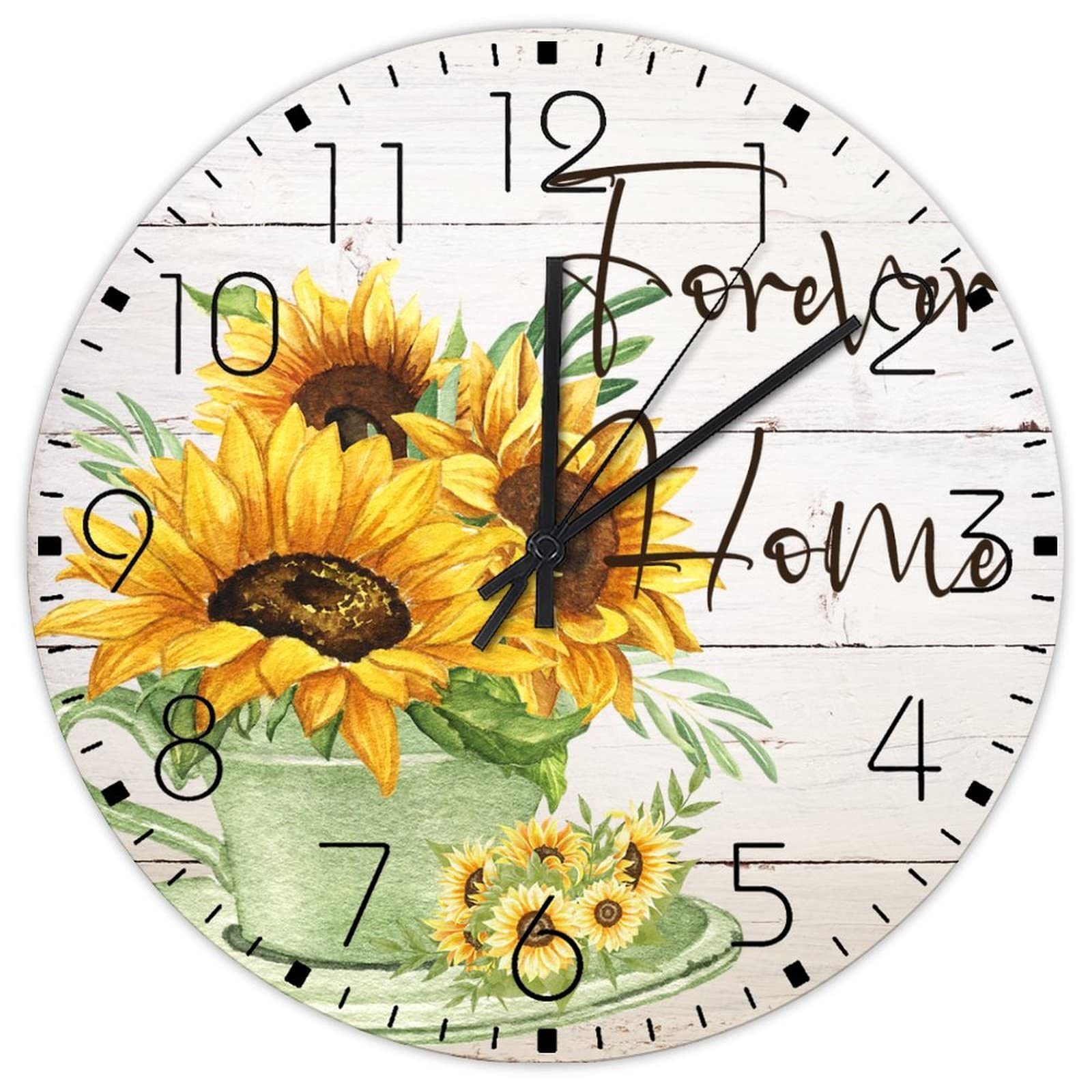 Horloge murale minimaliste en bois 30cm aquarelle florale silencieuse