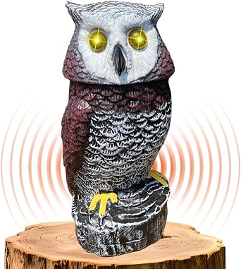 Solar Powered Garden Owl with Motion Detection, Rotating Head, Realistic Hoots and Silent Mode, Outdoor Statue and Sculpture, Owl Decoration for Home, Garden, Patio and Lawn
