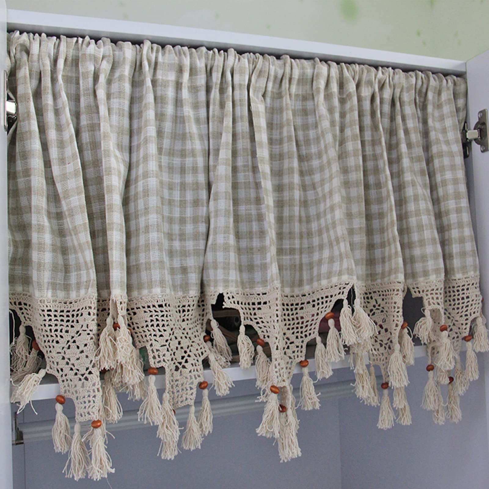 AMZALI Tenda A Mantovana In Cotone E Lino Con Nappe – 1 Pannello Per Finestra Corta O Bar