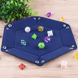SIQUK Double Sided Dice Tray, Folding Hexagon PU Leather and Velvet Dice Holder for Dungeons and Dragons RPG Dice Gaming D&D and Other Table Games, Blue