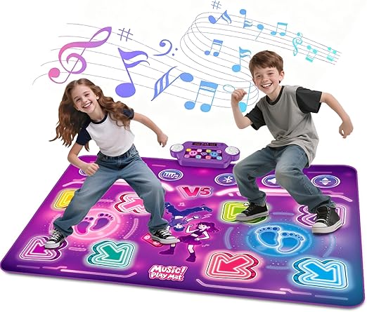 Amy & Benton Upgraded 2-Player Dance Mat for Toddlers 3-5,Dance Mat Toys for 4-8 Year Old Kids,Light Up Play Mat 8-Button with Bluetooth,Electronic Music Games Birthday for Girls Boys