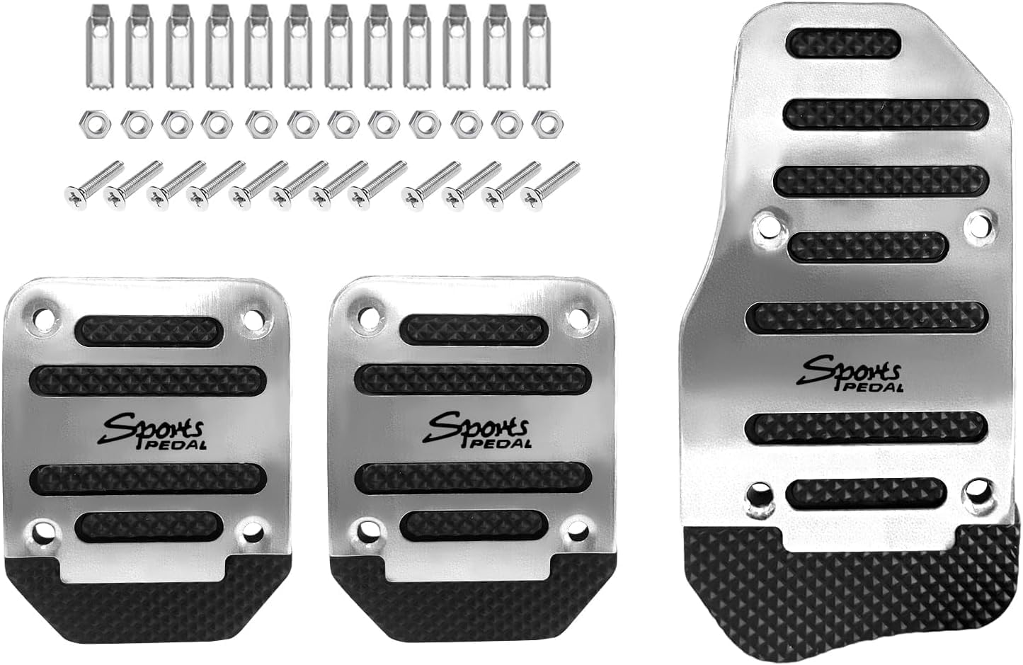 3PCS Car Non-Slip Aluminum Alloy Pedal Pads, Anti-Rubbing Auto Manual Transmission Brake Pad Cover, Gearbox Gas Car Clutch Foot Pedal Kits Universal Replacement Accessories Silver-image-15