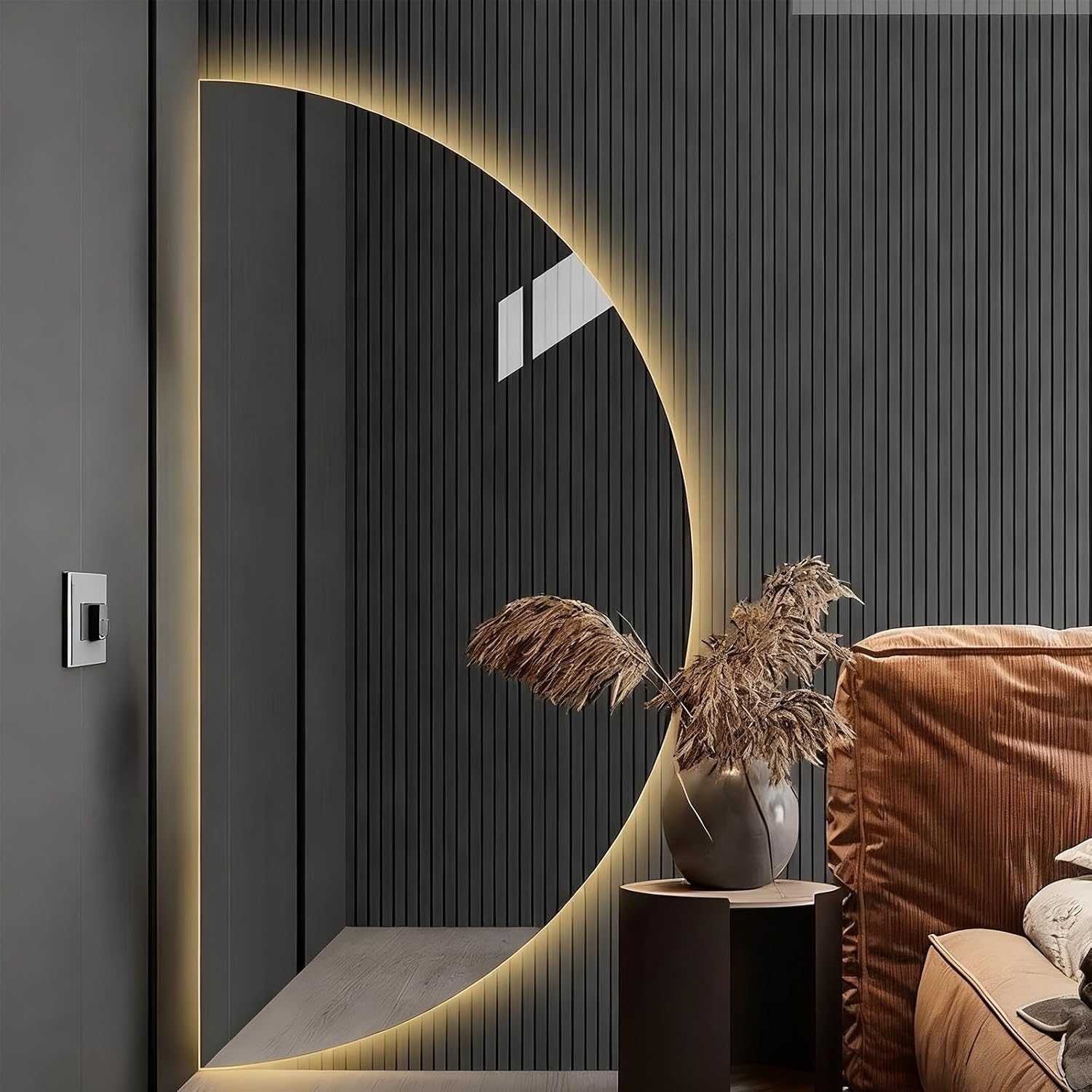 Half Circle Vanity Mirror for Wall Modern Anti-Fog Bathroom Mirror with Smart Makeup Features for Living Room Dressing Room Bedroom Bathroom Hallway(Right Semicircle,90 * 180cm/35 * 70in)