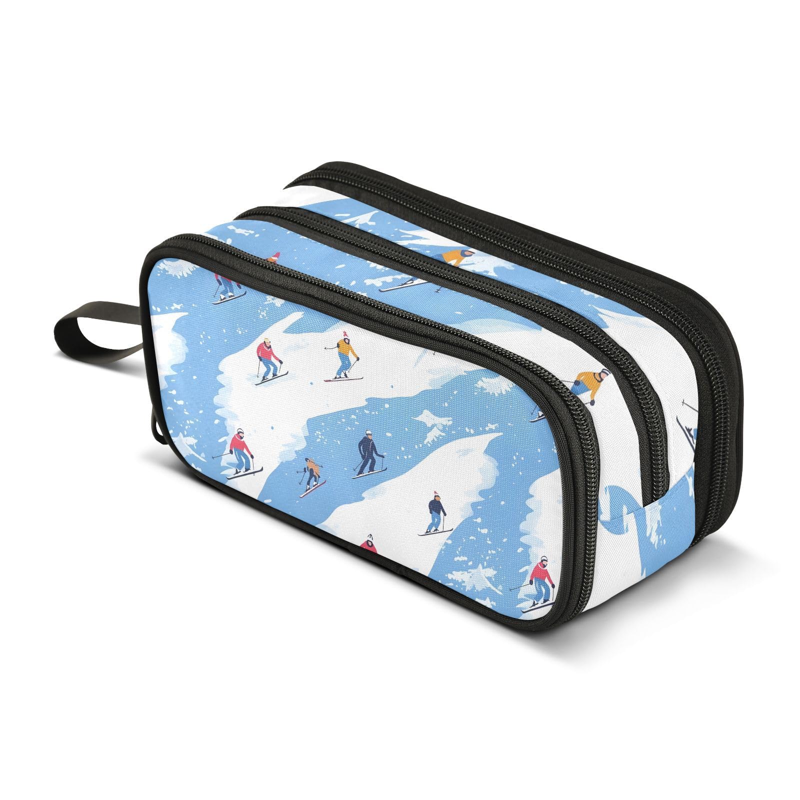 ISAOA Big Capacity Pencil Cases Blue Winter Skiers Sports Pouch Bag Large Pen Bag Stationery Bag for Girls Boys Student Adults Zipper Pencil Pouch