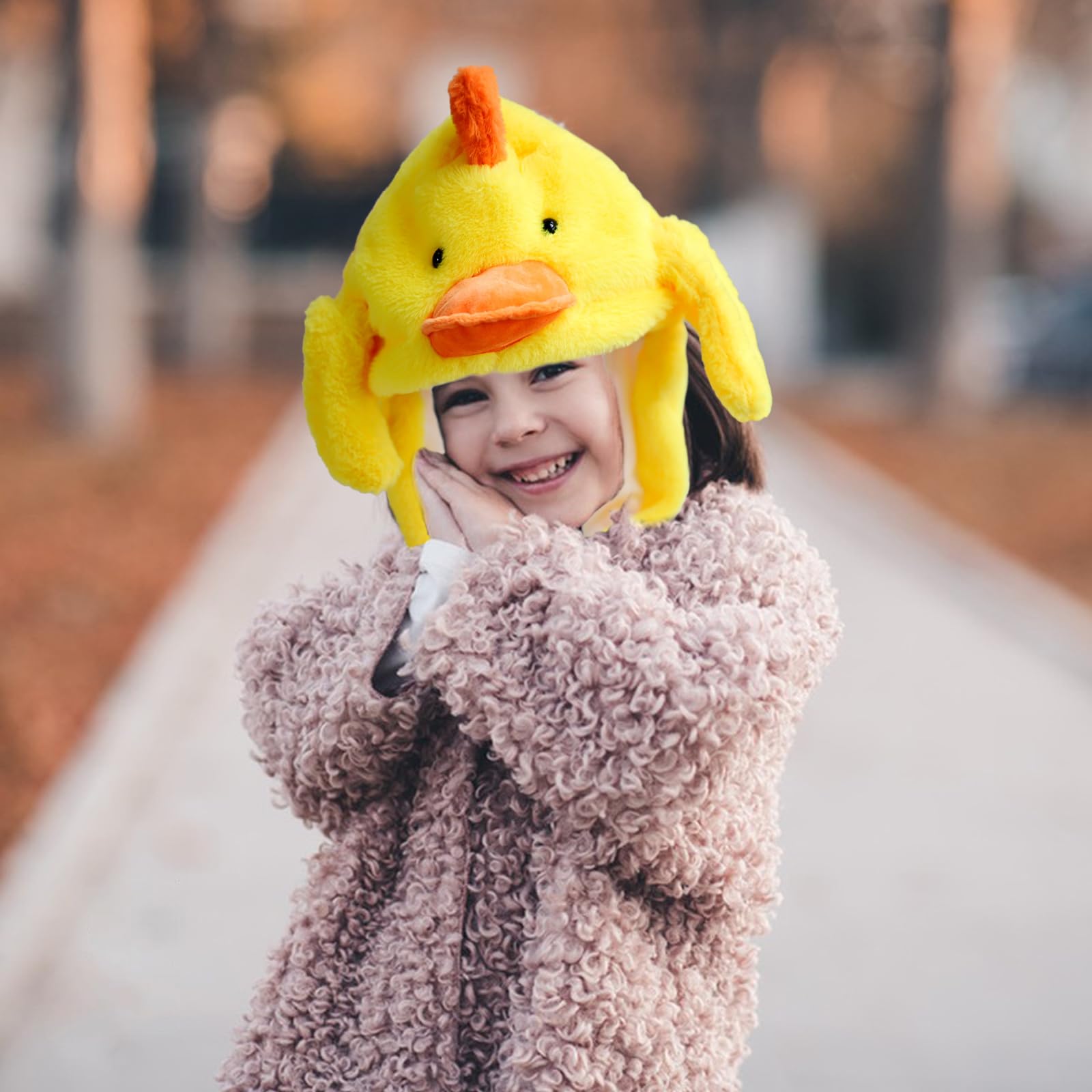 HSYWSH Yellow Duck Hat with Moving Ears Animal Hat Ear Moving Jumping H-at Kids Plush H-at Funny Ha-t with Mo-ving E-ars Warm Winter for Kids Adults Festival Cosplay Costume Gift - Image 3