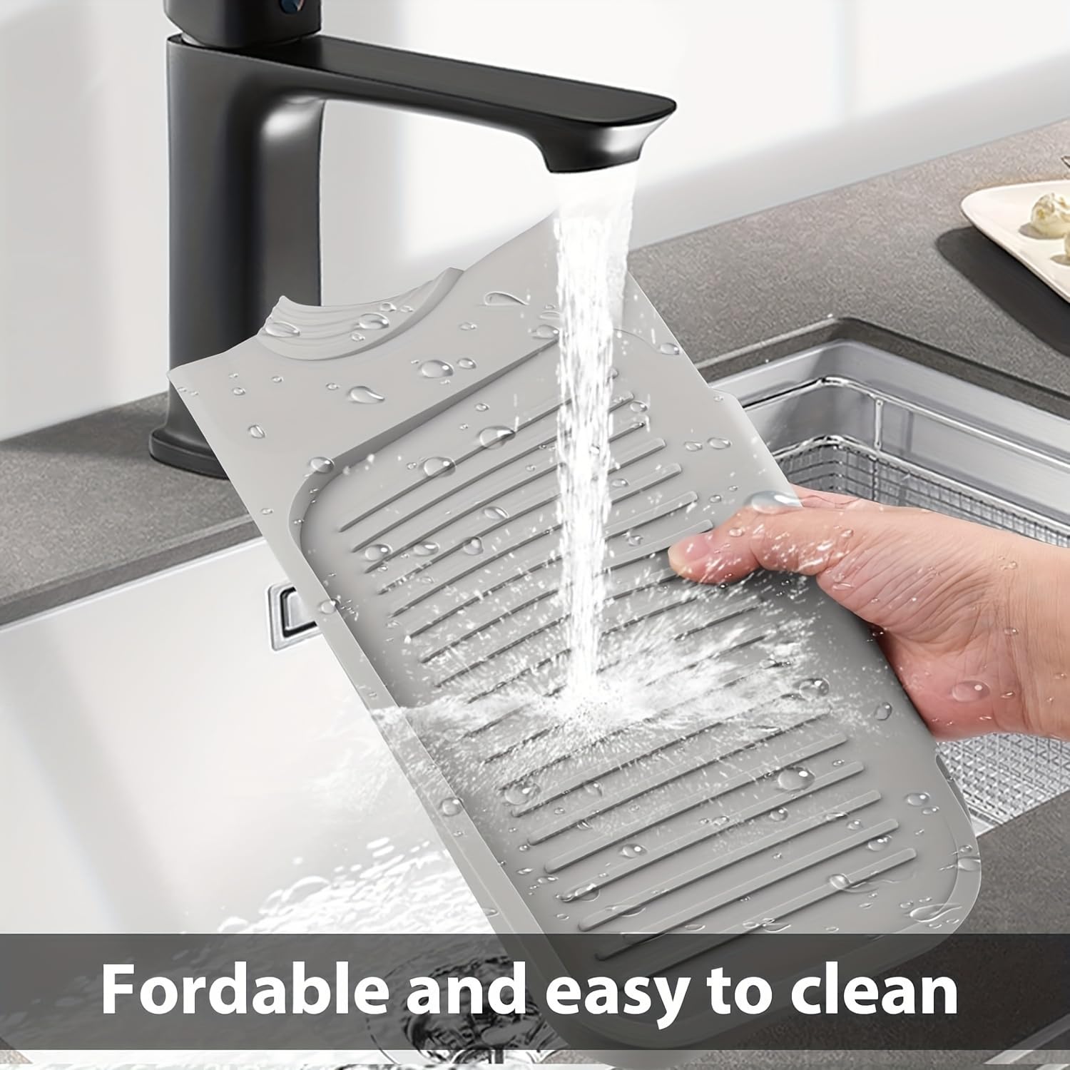 Kitchen Sink Splash Guard,45 x 14 cm silikonowa mata ociekowa do kranów 3,5-6 cm (zielona)