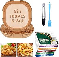 Vista 1 de Forros desechables para freidora de aire cuadrados de 7.9 pulgadas, 100 forros de papel pergamino para freidora de aire, forros de papel