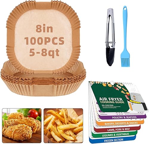 Forros desechables para freidora de aire cuadrados de 7.9 pulgadas, 100 forros de papel pergamino para freidora de aire, forros de papel