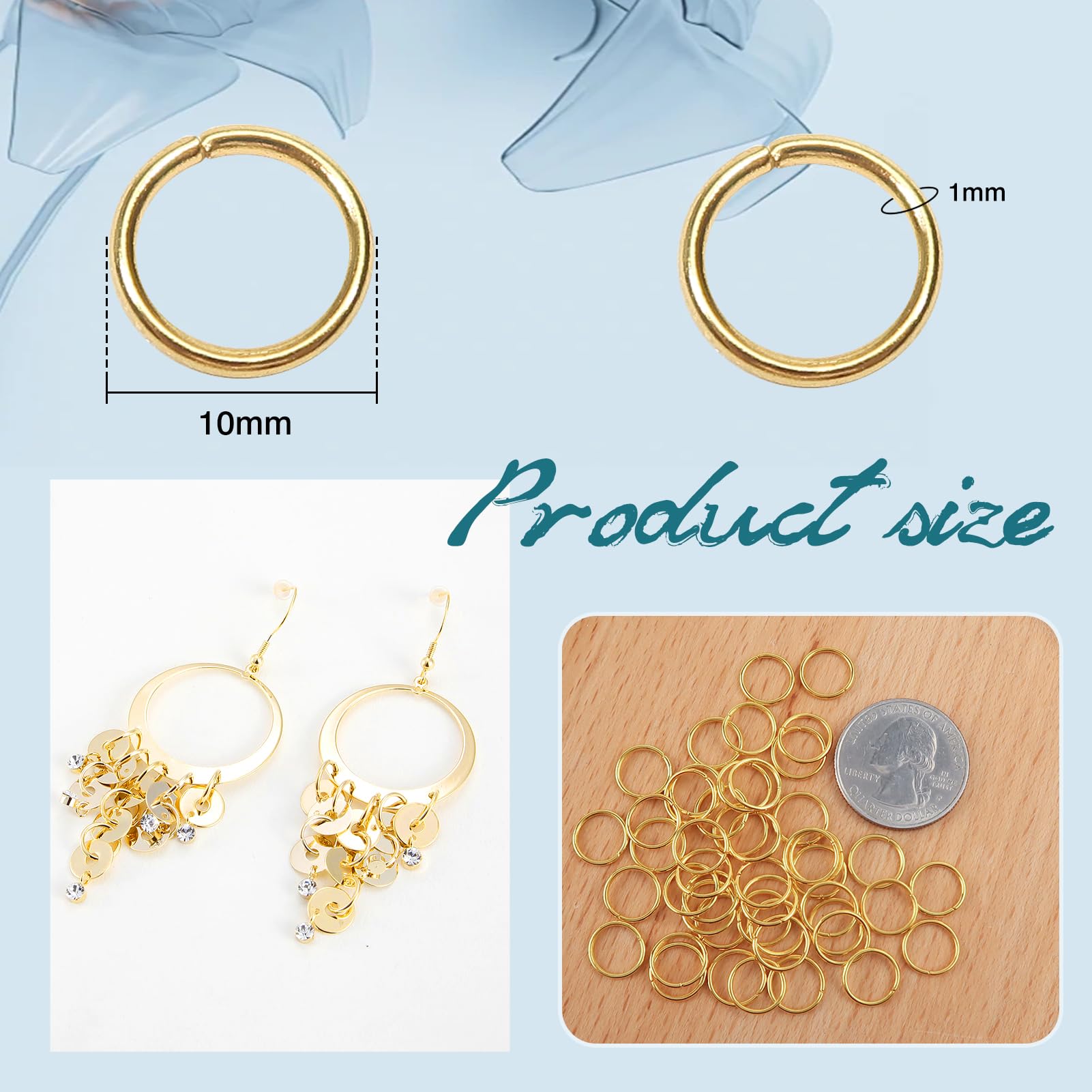 TOAOB 1000pcs Metal Open Jump Rings 10mm Gold Chain Linker Connector for DIY Bracelets Necklace Jewelry Making and Key Chains - Image 2