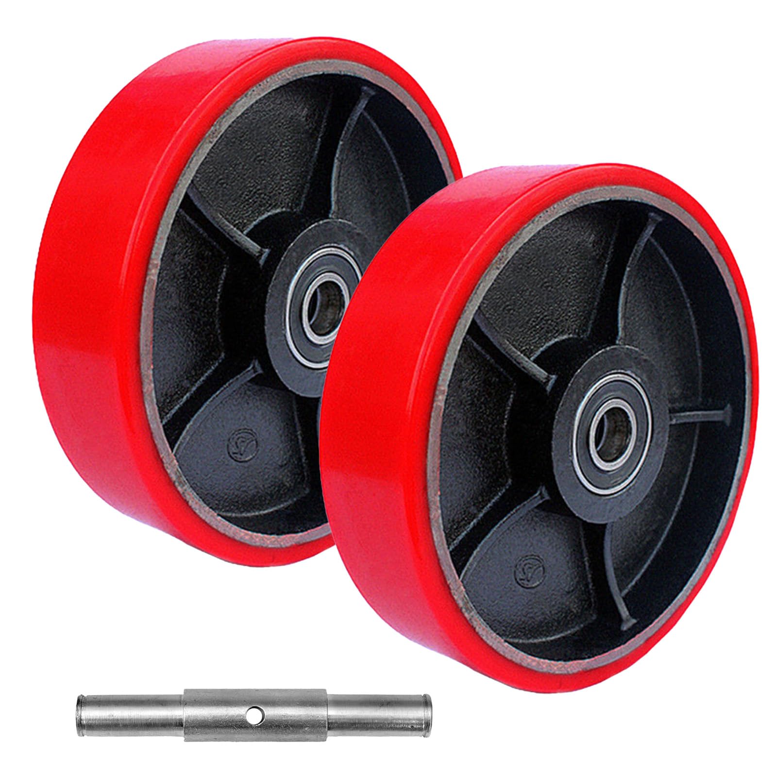 2 ruote per carrello sollevatore in poliuretano, 180 x 50 mm, asse 20 mm, ruote per carrello sollevatore con cuscinetto a sfera, ruote di ricambio per carico massimo 500 kg