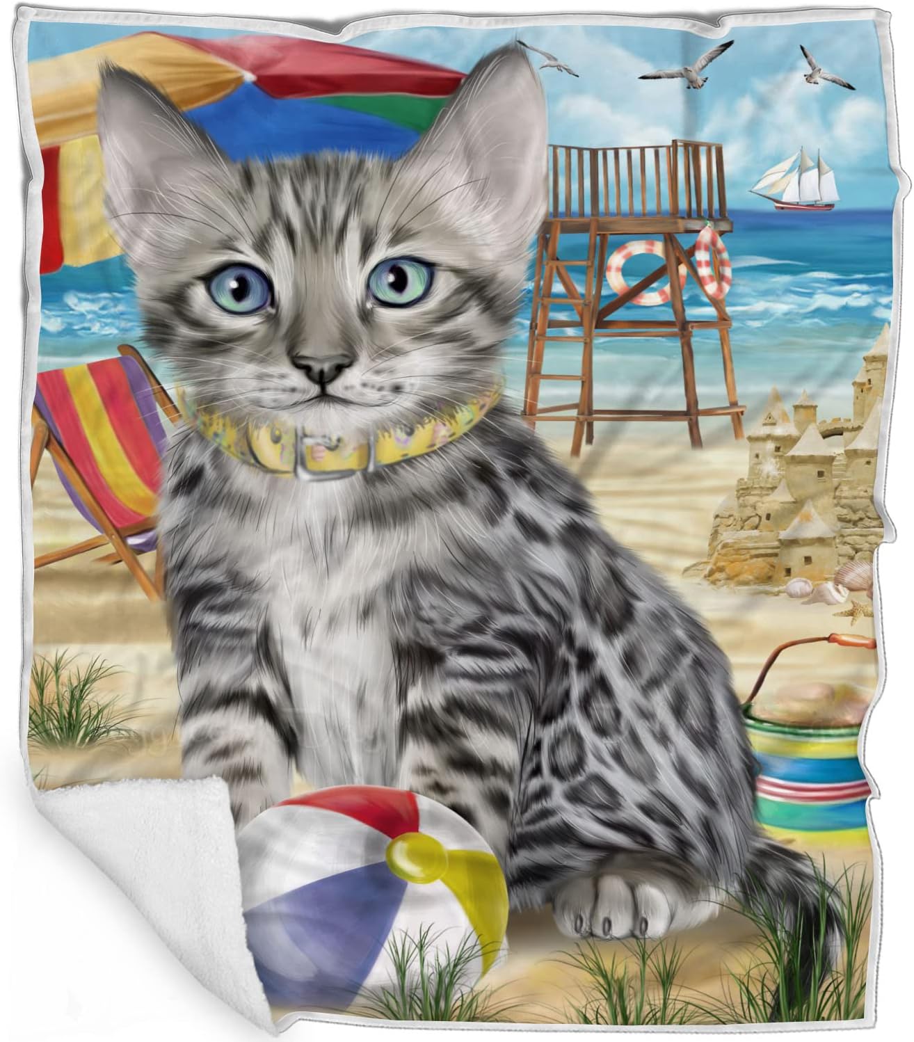 Pet Friendly Beach Bengal Cat Blanket - Lightweight Super Soft Cozy and Durable Bed Blanket - Animal Theme Fuzzy Blanket for Sofa Bed Couch BLNKT55516 (30x40 Fleece)