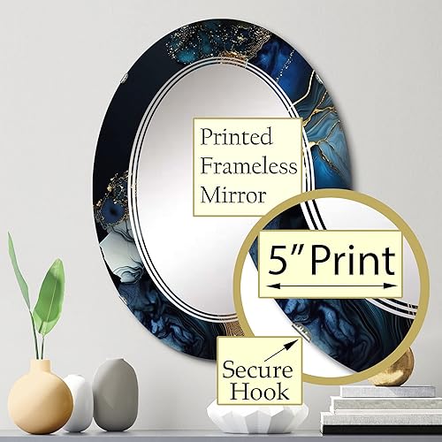 Miniatura 3 de Abstract Geode Gold and Blue Marble V- Vanity Mirror, Bathroom Mirrors, Wall Mirrors for Living Room, Bedroom - Round Mirror - Large 24'x24', 32'x32'