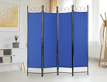 Room Divider Peep-Proof Windproof Room Divider with Collapsible, 4-Panel Portable Partitions and Dividers Freestanding, for Office, Home, Bedroom, Dorm Blue