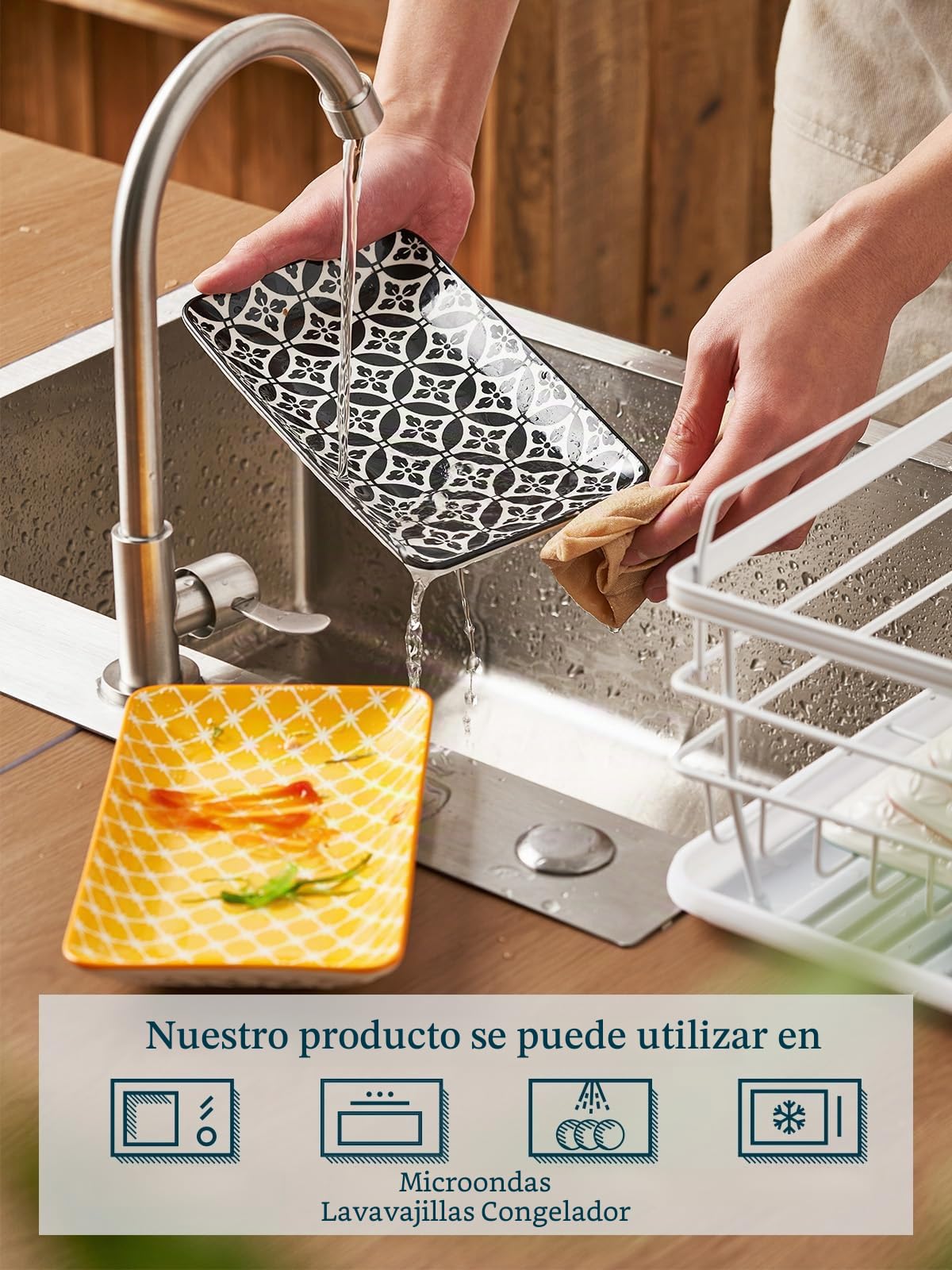 DOWAN Juego de 6 Platos para Servir - 20,5 x 12,1 cm Platos de Cena Rectangulares para Aperitivos, Sushi, Fruta, Ensalada, Postre - Apto para Microondas/Horno/Lavavajillas - Multicolor