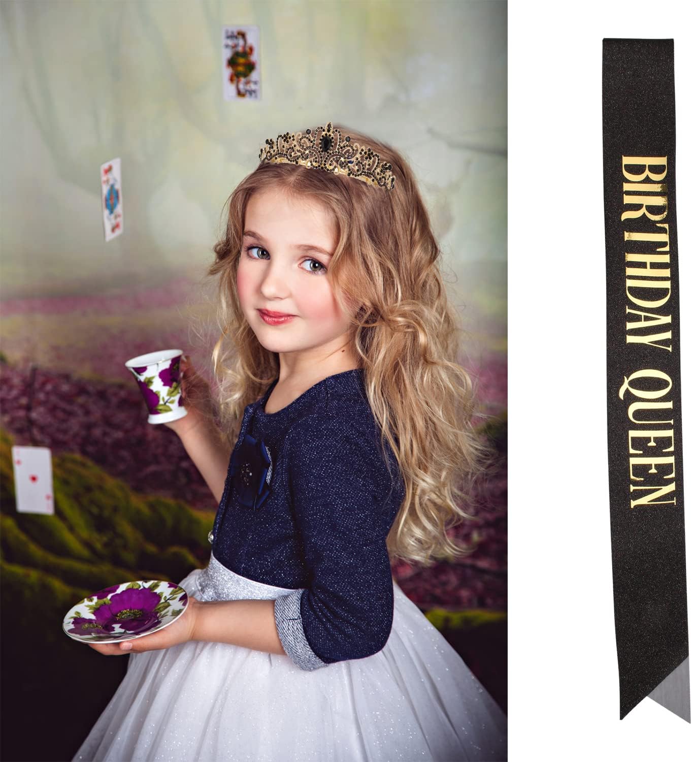 Black & Gold Party Decorations - Happy Birthday Crown Tiara Sash, Women's Party Supplies - Image 4