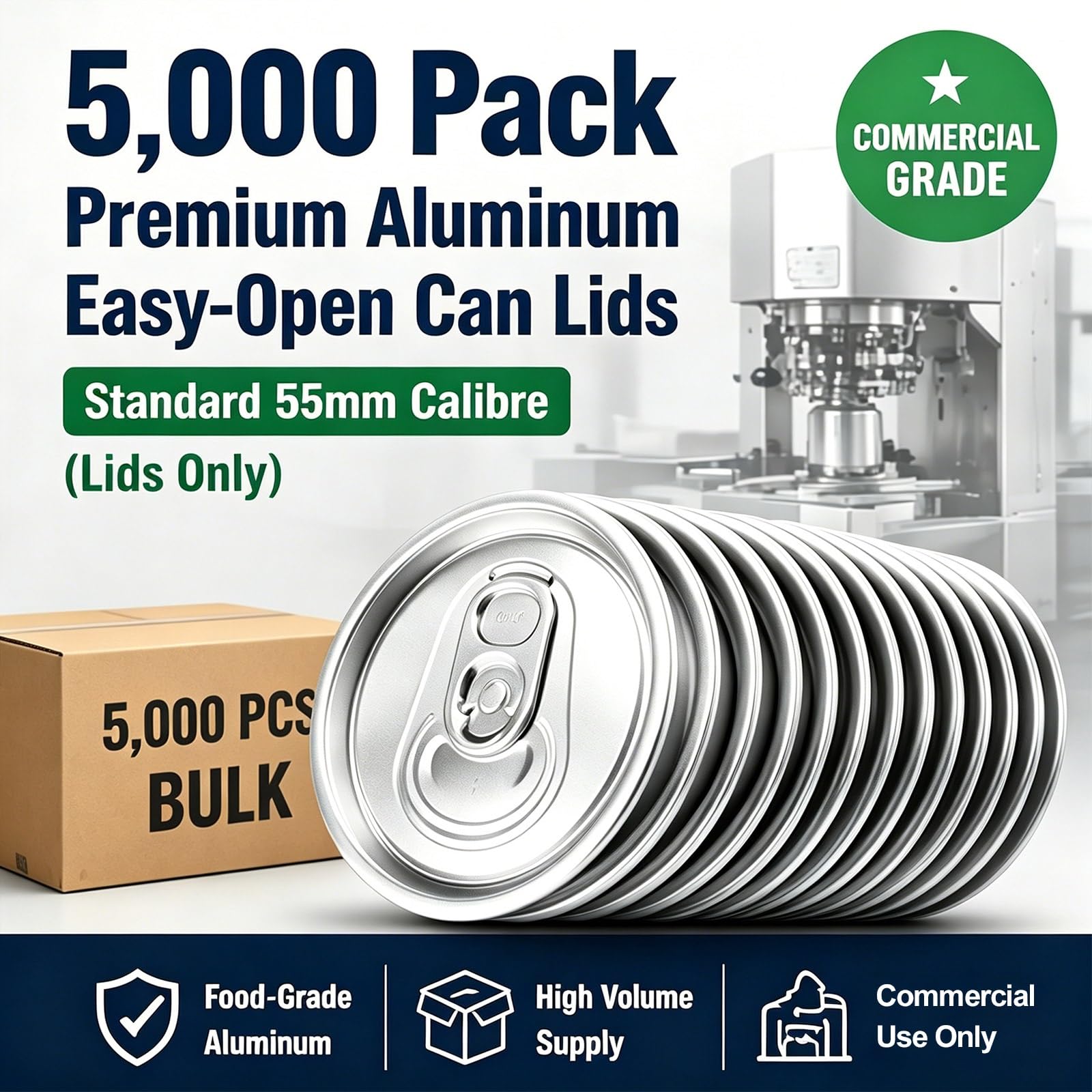 5000 Paquete Tapas Aluminio Latas 55mm Tapón Hermético Sin Fugas, Cierre para Envasado Bebida, Máquina Selladora Engargoladora Cerradora Requerida, Color Plata