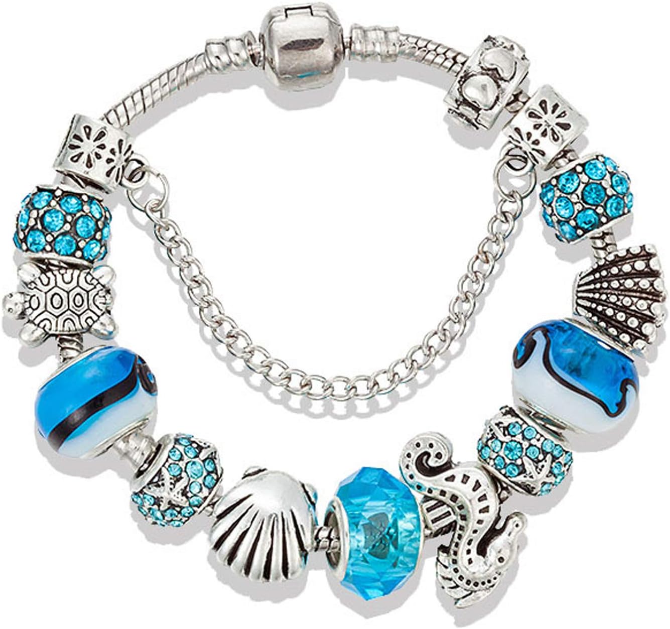 Mother Charms Bracelet for Women Murano Glass Beads Butterfly Flower Charms Amethyst Bracelets