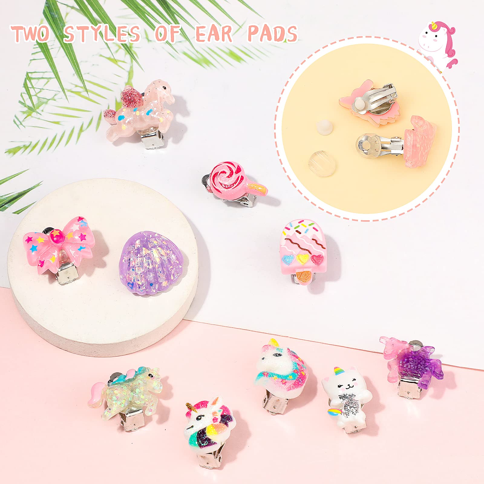 HIFOT 12 Paia Orecchini Clip per Razazza, Carini Unicorno Orecchini senza buco design Principessa Giocare a Orecchini Set Gioielli Vestire Accessori per Bambini