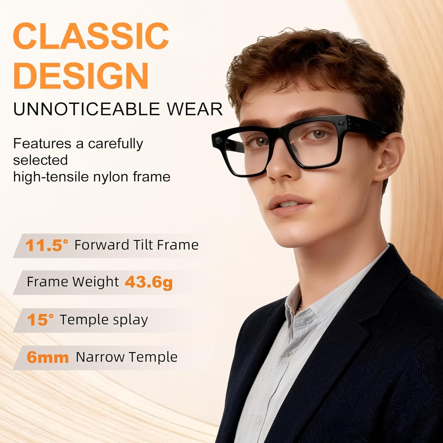 AI Smart Glasses with Camera & Bluetooth, 8MP HD Video Recording, Auto-Tinting Lenses, Open Ear Speakers, Real-Time Translation, for iOS/Android (Clear)