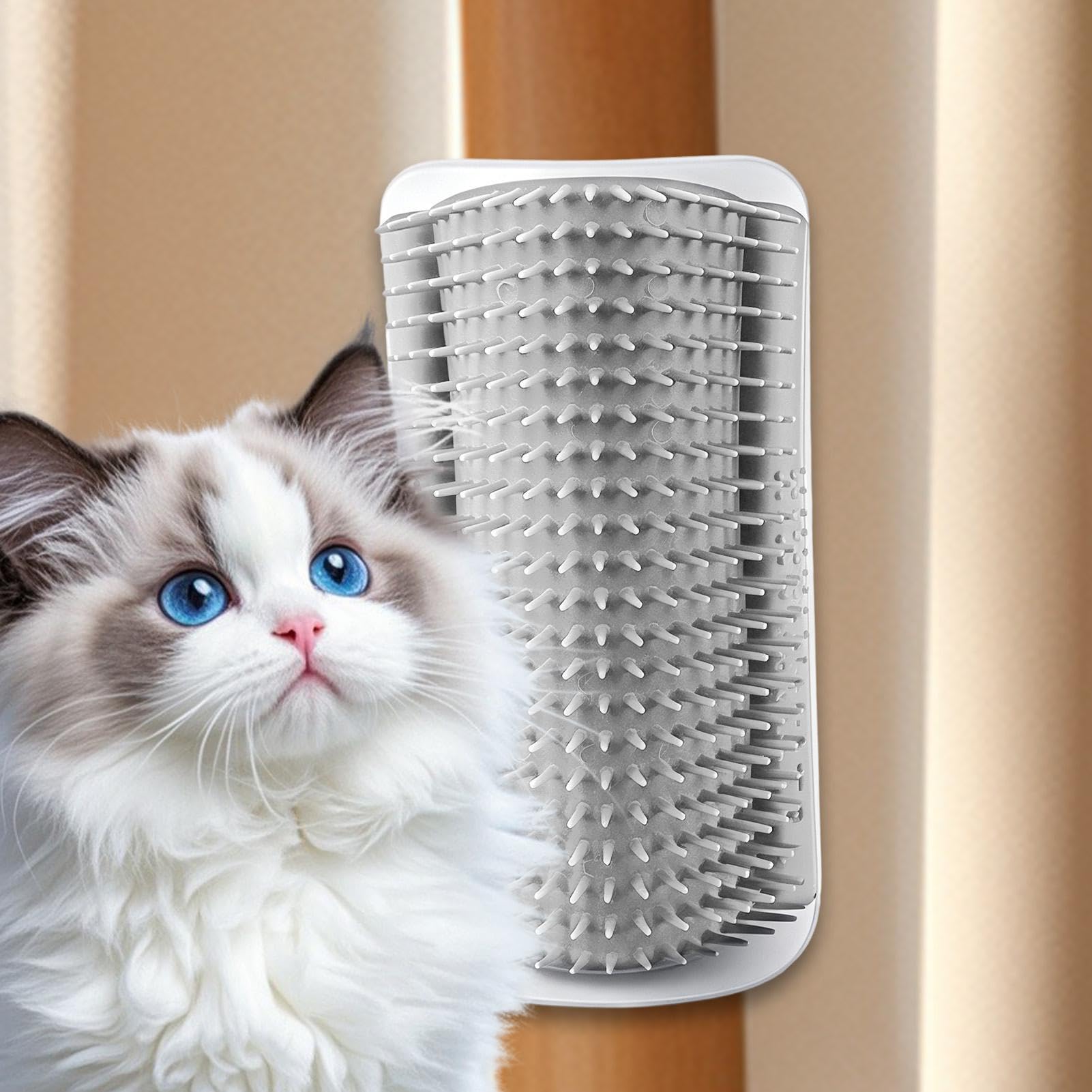 Brosse de toilettage automatique pour chat, ensemble mural d'angle, système de peigne de massage pour chats d'intérieur avec design anti-stress, griffage et nettoyage, outil léger pour animaux de