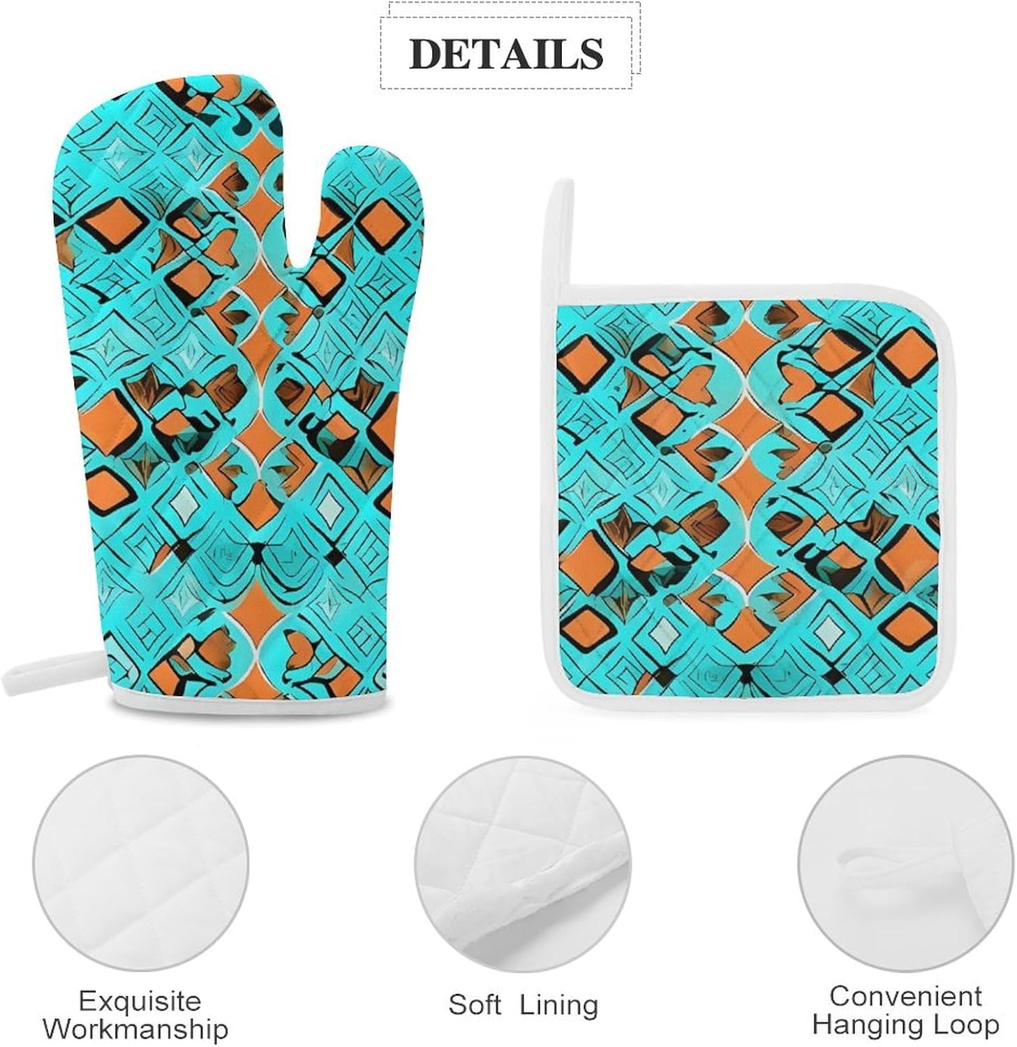 Oven Mitts Pot Holders Kitchen Turquoise Wonders Heat Resistant Oven Glove for Baking and Cooking