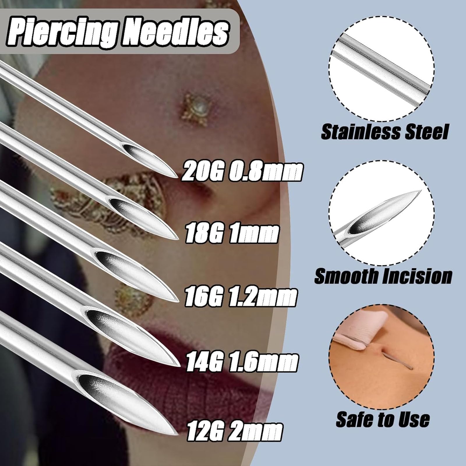 Piercing-Set, 36-teiliges Piercing-Klemmen-Set mit 25 gemischten 12 g, 14 g, 16 g, 18 g, 20 g, 20 g, 2 Piercing-Klemmen, 6 Reinigungswerkzeuge, 2 Handschuhe, 1 Markerstift für Piercing-Werkzeug