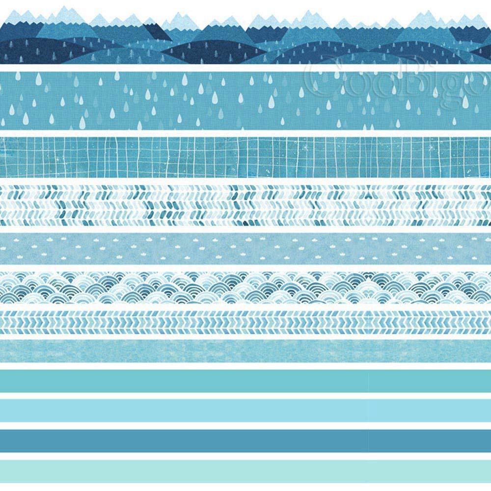 Zestaw taśm Washi, 12 rolek, 4 rozmiary, dekoracyjne taśmy maskujące Washi do rękodzieła, scrapbookingu, DIY, planerów, pakowania prezentów (niebieska ścieżka)