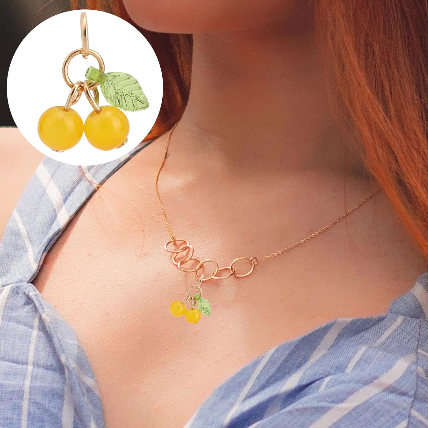 30pcs Yellow Cherry Charms, Cute Glass Yellow Fruit Pendant Charms for Jewelry Making with Loop DIY Accessories for Bracelet Necklace Earrings - Image 6